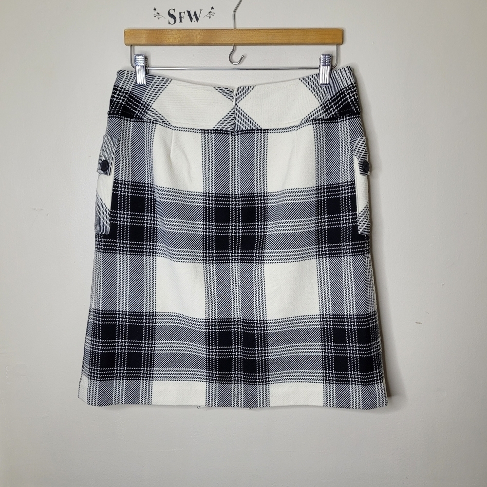 Talbots Vintage Plaid Skirt Size 12 Black & White Knit With Pockets Classic - Picture 6 of 8